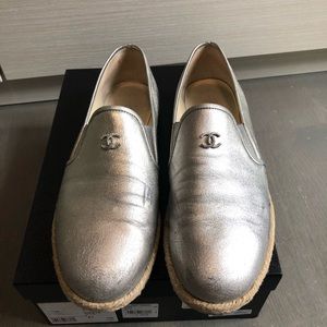 Chanel silver espadrilles loafers flats shoes